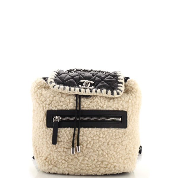 Chanel Neige Shearling Trimmed Wool & Nylon Backpack
