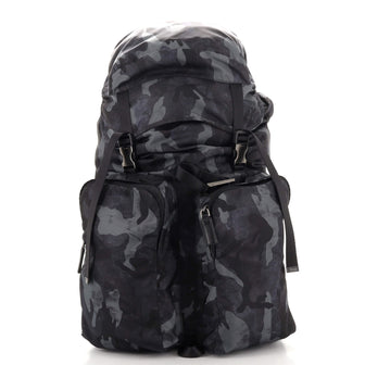Prada Double Pocket Buckle Backpack Printed Tessuto Large