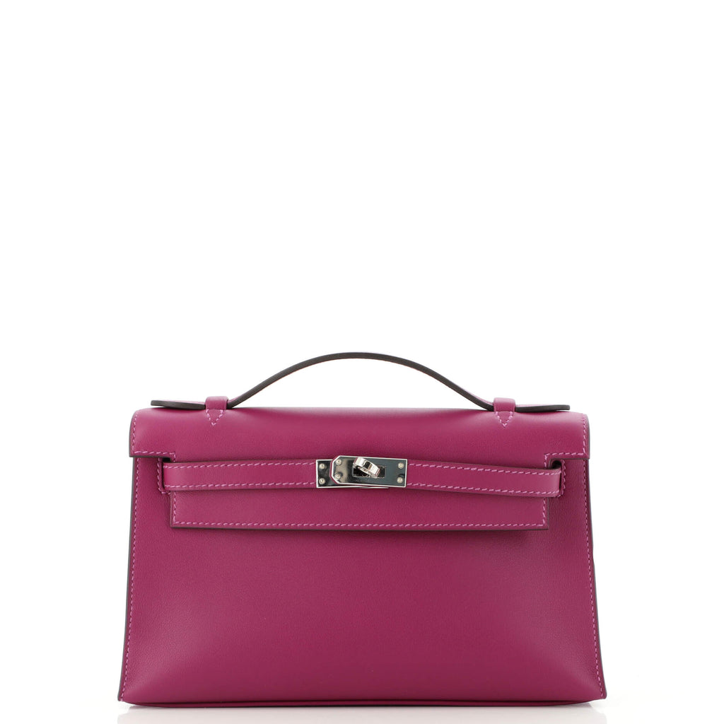 A ROSE POURPRE SWIFT LEATHER KELLY POCHETTE WITH PALLADIUM