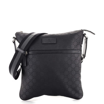 Gucci Front Zip Flat Messenger Bag GG Nylon Medium