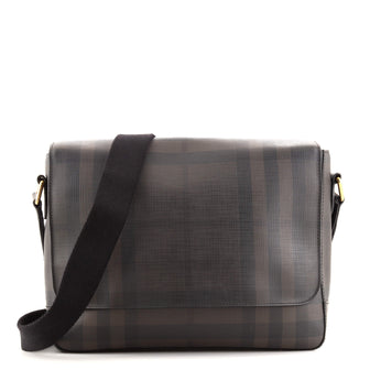 Burberry Burleigh Messenger Bag Smoked Check Coated Canvas Medium