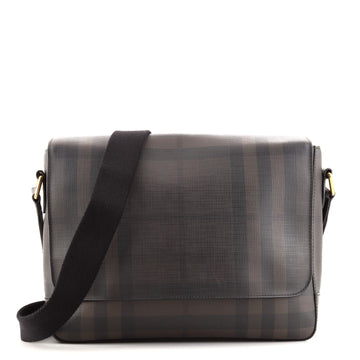 Burberry Burleigh Messenger Bag Smoked Check Coated Canvas Medium