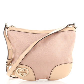 Gucci Lovely Heart Interlocking G Crossbody Bag GG Canvas with Leather