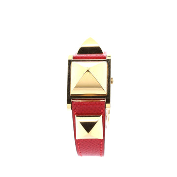 Hermes Medor Quartz Watch Plated Metal and Leather 23