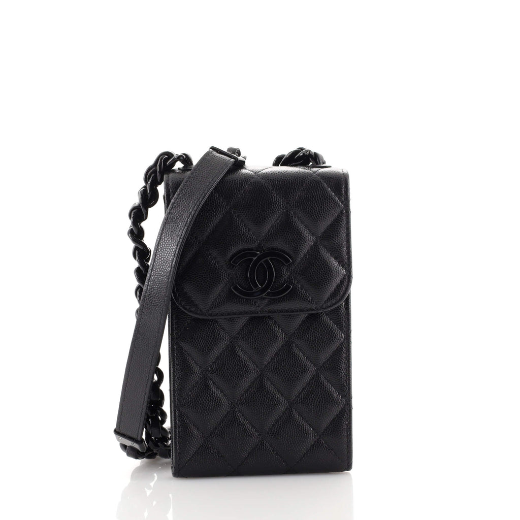 Chanel My Everything Phone Holder Crossbody Bag Quilted Caviar Black  17836481