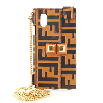Fendi Kan I Phone Case with Chain Zucca Embossed Leather iPhone X