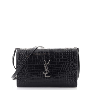 Saint Laurent Uptown Crossbody Bag Crocodile Embossed Leather Mini