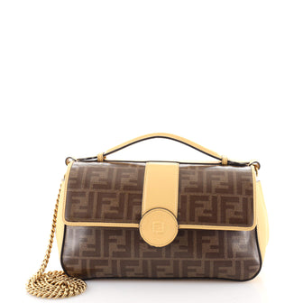 Fendi FF Logo Stamp Flap Bag Zucca Coated Canvas and Leather Medium