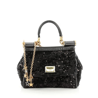 Dolce & Gabbana Miss Sicily Handbag Sequins Mini Black 1784401