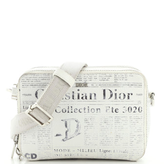 Christian Dior Daniel Arsham Double Zip Crossbody Pouch Newspaper Print Leather