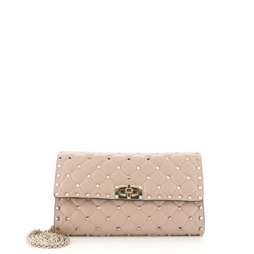 Valentino Rockstud Spike Wallet on Chain Quilted Leather Small
