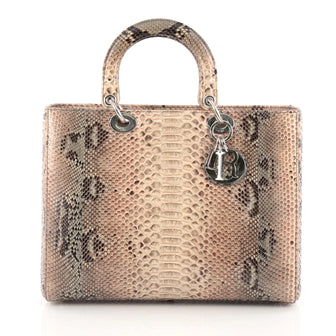 Christian Dior Lady Dior Handbag Python Large Neutral 1785804