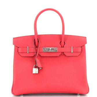 Hermes Birkin Handbag Red Epsom with Palladium Hardware 30