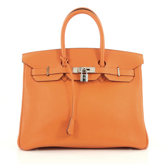 Hermes Birkin Handbag Orange Clemence with Palladium Hardware 35 Orange 1786001