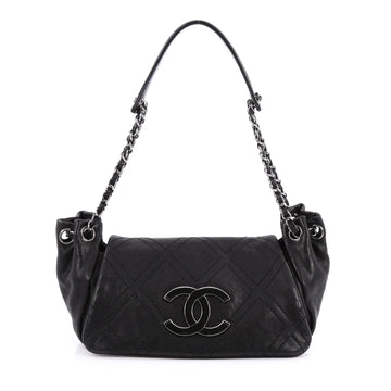 Chanel Diamond Stitch Accordion Flap Quilted Calfskin Medium Black 1786302