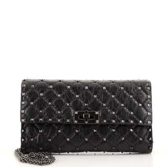Valentino Garavani Rockstud Spike Wallet on Chain Quilted Leather Small