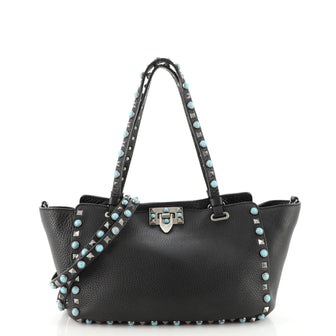 Valentino Garavani Rolling Rockstud Tote Leather with Cabochons Small