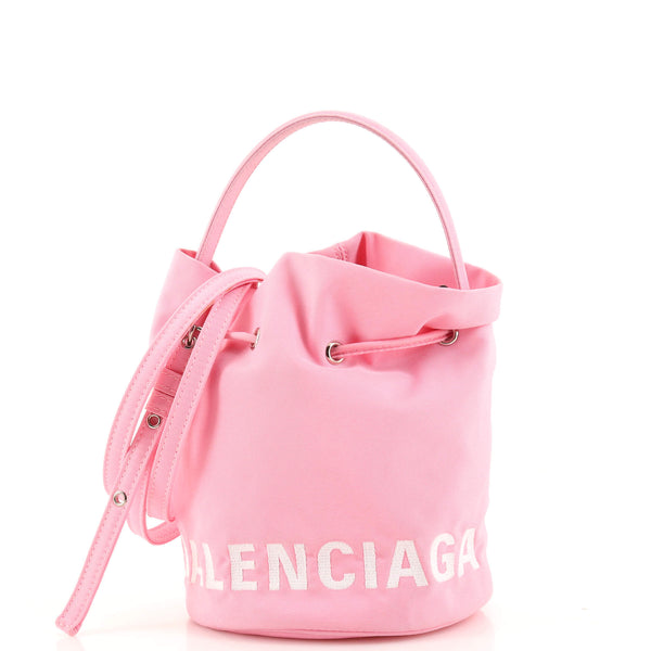 Balenciaga Wheel Drawstring Bucket Bag Nylon XS Pink 17865516