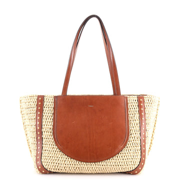 Chloe Isa Tote Raffia with Studded Leather Medium