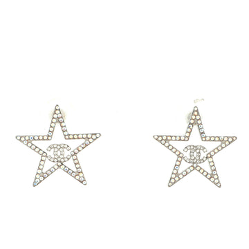 Chanel CC Star Stud Earrings Ruthenium and Crystals