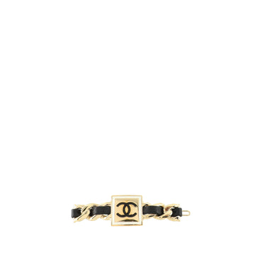 Chanel Square CC Chain Hair Clip Barrette Metal with Leather
