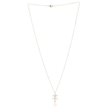Chanel CC Drop Pendant Necklace Metal with Crystals