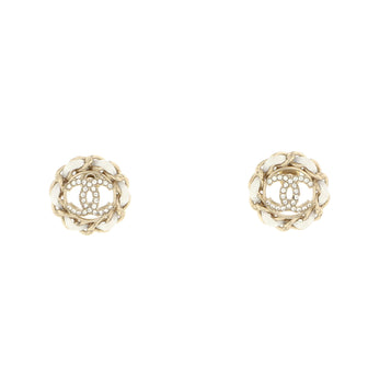 Chanel Chain Around CC Stud Earrings Metal with Leather and Crystals