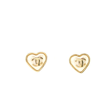 Chanel CC Heart Stud Earrings Metal and Faux Pearl