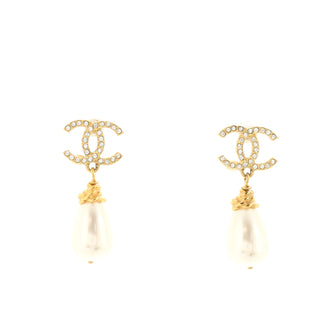Chanel CC Teardrop Earrings Metal with Faux Pearls and Crystals