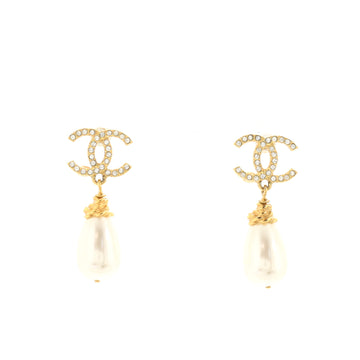 Chanel CC Teardrop Earrings Metal with Faux Pearls and Crystals