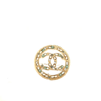 Chanel CC Round Brooch Crystal Embellished Metal with Faux Pearls and Beads