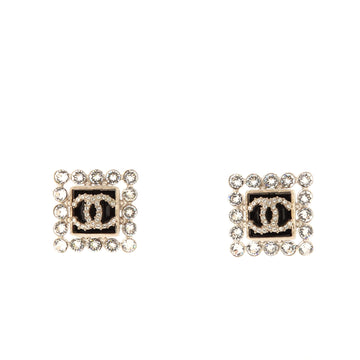Chanel CC Cutout Square Stud Earrings Metal with Crystals