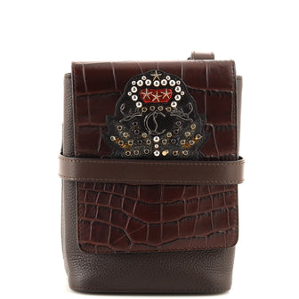 Christian Louboutin Benech Reporter Bag Crocodile Embossed Leather