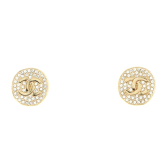 Chanel CC Round Stud Earrings Crystal Embellished Metal