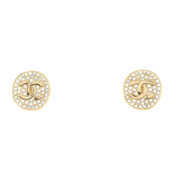 Chanel CC Round Stud Earrings Crystal Embellished Metal