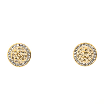 Chanel CC Quilted Round Button Stud Earrings Metal with Crystals