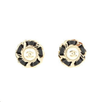 Chanel CC Round Chain Clip-On Earrings Faux Pearl and Metal with Leather