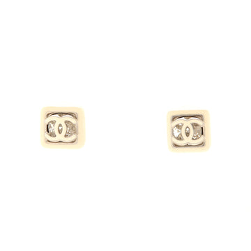 Chanel CC Square Stud Earrings Metal with Enamel and Crystals