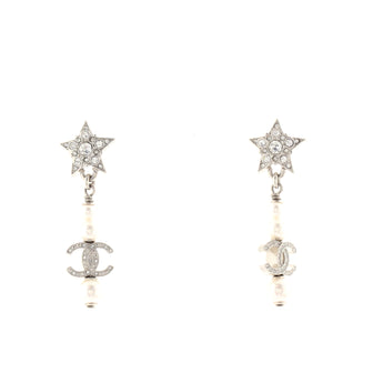 Chanel Star CC Dangle Earrings Metal with Faux Pearls and Crystals