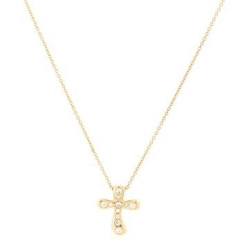 Tiffany & Co. Elsa Peretti Cross Pendant Necklace 18K Yellow Gold with Diamonds