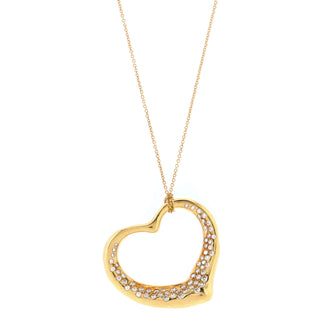 Tiffany & Co. Elsa Peretti Open Heart Pendant Necklace 18K Yellow Gold with Pave Diamonds 36mm