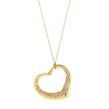 Tiffany & Co. Elsa Peretti Open Heart Pendant Necklace 18K Yellow Gold with Pave Diamonds 36mm