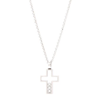 Chopard Happy 3 Diamonds Cross Pendant Necklace 18K White Gold with Floating Diamonds