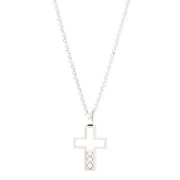 Chopard Happy 3 Diamonds Cross Pendant Necklace 18K White Gold with Floating Diamonds