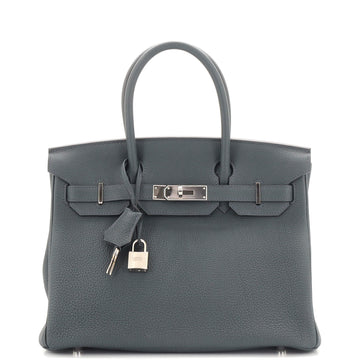 Hermes Birkin Handbag Green Togo with Palladium Hardware 30