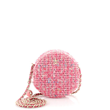 Chanel Charm Round Clutch with Chain Quilted Tweed