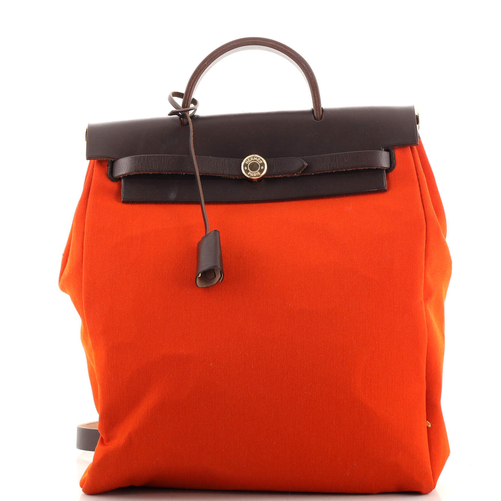 Hermès Herbag A Dos Backpack In Orange Mècano Toile And
