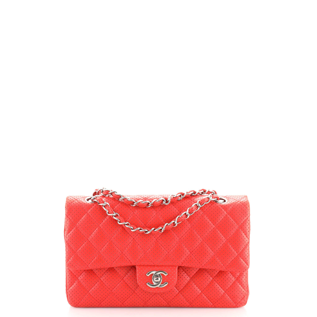 Chanel Classic Double Flap Bag Quilted Perforated Lambskin Medium Red  1787104
