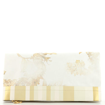 Chanel CC Foldover Clutch Floral Print Quilted Denim Large