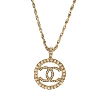 Chanel CC Round Pendant Necklace Metal with Faux Pearls